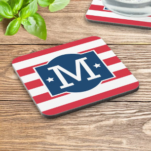 Dessous-de-verre Monogramme personnalisé rouge blanc bleu patriotiq