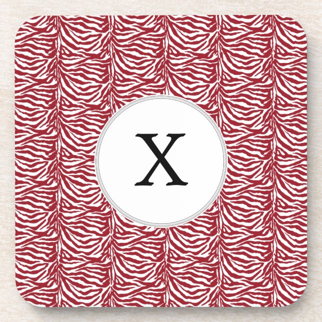 Dessous-de-verre Monogramme personnalisé Rouge Zebra Stripes motif (Devant)