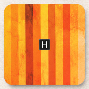 Dessous-de-verre Monogramme rayures orange rouge altéré chaud