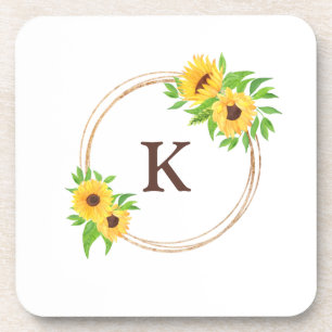Dessous-de-verre Monogramme Tournesols Or Cadre Vert Feuille Russe
