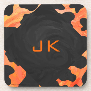 Dessous-de-verre Monogramme vache noir et orange Impression