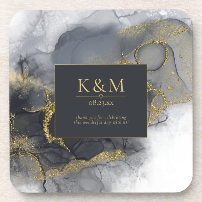 Dessous-de-verre Moody Ink Charcoal Gold Abstrait ID988 (Devant)