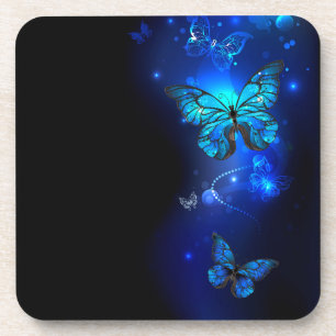 Dessous-de-verre Morpho Butterfly in the Dark Background