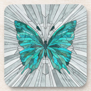 Dessous-de-verre Mosaïque de papillon - vert émeraude et gris