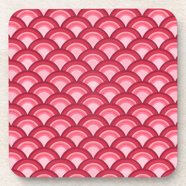 Dessous-de-verre Motif à vagues Art déco - rouge et fuchsia (Devant)