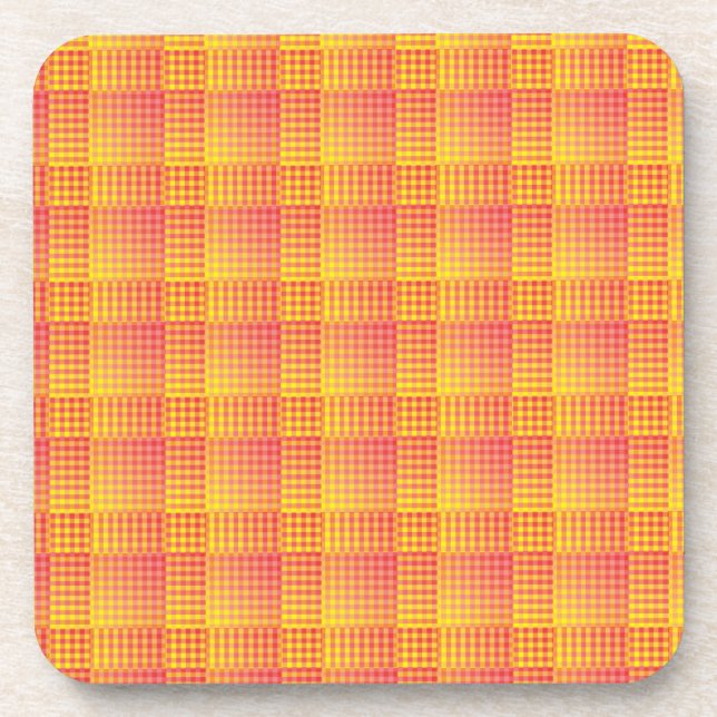 Dessous-de-verre Motif abstrait à carreaux rouges et jaunes (Devant)