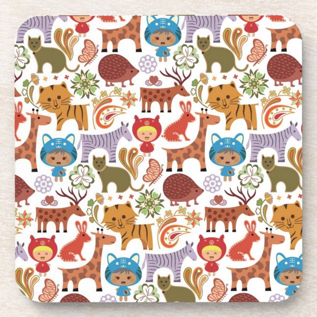 Dessous-de-verre Motif abstrait d'enfant et d'animaux (Devant)