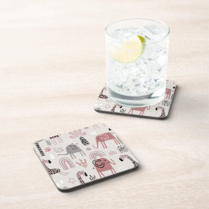 Dessous-de-verre motif avec des éléphants et des girafes mignons gé