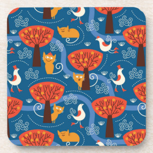 Dessous-de-verre motif avec les chats et les oiseaux mignons