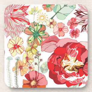 Dessous-de-verre Motif avec les fleurs rouges