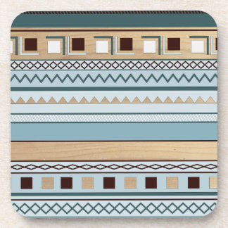 Dessous-de-verre Motif aztèque en bleu et veinage de bois