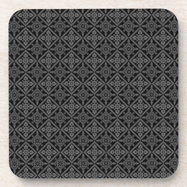 Dessous-de-verre Motif baroque gris sur noir (Devant)