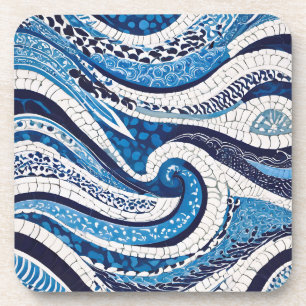 Dessous-de-verre Motif blanc bleu 05