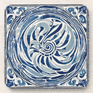 Dessous-de-verre Motif blanc bleu tourbillon 02