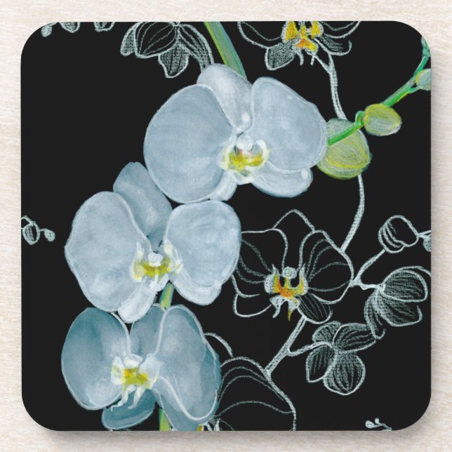 Dessous-de-verre Motif blanc d'orchidées d'aquarelle (Devant)