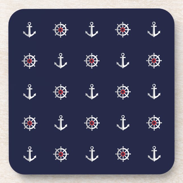 Dessous-de-verre Motif blanc et bleu rouge d'Ancre (Devant)