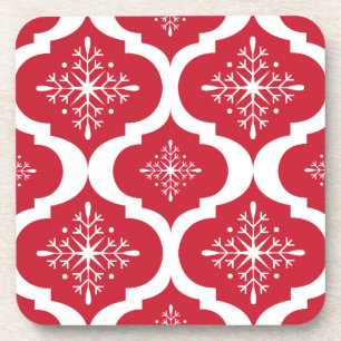 Dessous-de-verre Motif blanc rouge de trellis de flocons de neige