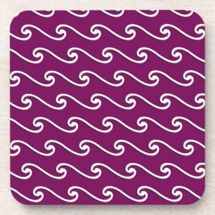 Dessous-de-verre Motif chinois à vagues - blanc sur aubergine viole