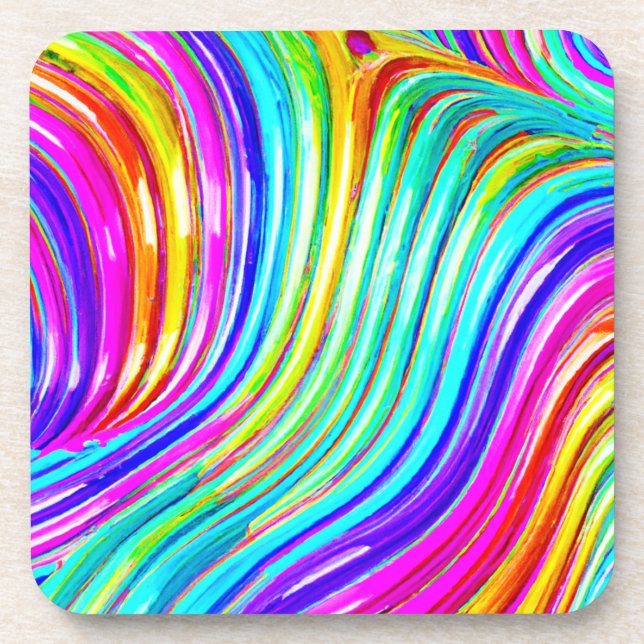 Dessous-de-verre motif d'abstraction en arc-en-ciel 3D (Devant)