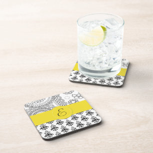 Dessous-de-verre Motif Damas, Damas noir et blanc, Monogramme