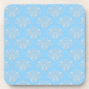 Dessous-de-verre Motif damassé floral bleu pâle et blanc