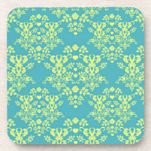 Dessous-de-verre Motif damassé jaune et sarcelle de style vintage