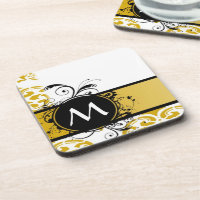 Motif damassé monogrammé de moutarde