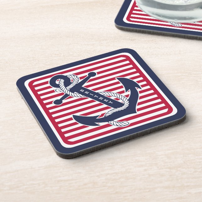 Dessous-de-verre Motif d'Ancre de bateau rétro-été personnalisé (Côté gauche)