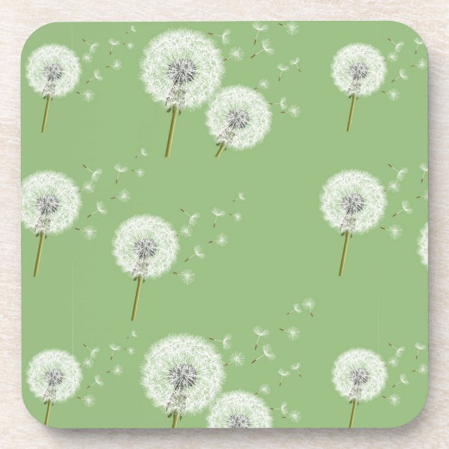 Dessous-de-verre Motif Dandelion sur Green Arrière - plan (Devant)