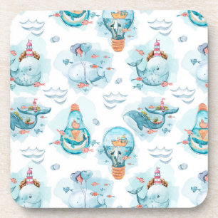 Dessous-de-verre Motif d'aquarelle de la belle baleine nautique