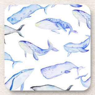 Dessous-de-verre Motif de baleine bleue d'aquarelle