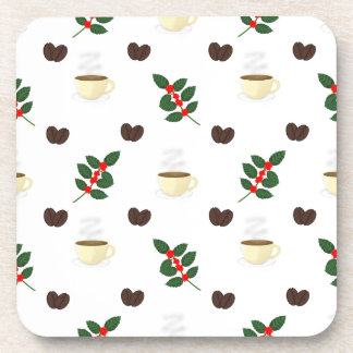Dessous-de-verre Motif de café avec haricots, tasses et caféiers
