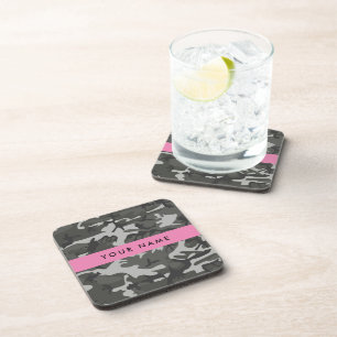 Dessous-de-verre Motif de camouflage gris, Votre nom, Personnaliser
