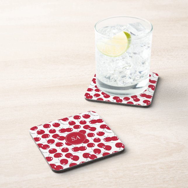 Dessous-de-verre Motif de cerisier rouge frais personnalisé (Côté Droit)