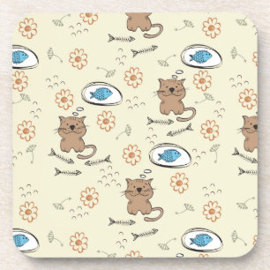 Dessous-de-verre motif de chat et de poissons