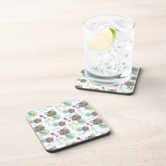 Dessous-de-verre Motif De Chats, Chats Mignons, Chatons, Poisson (Côté Droit)