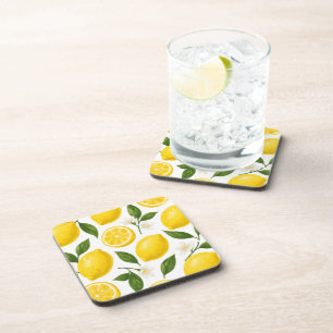 Dessous-de-verre Motif de citron frais avec feuilles et fleurs