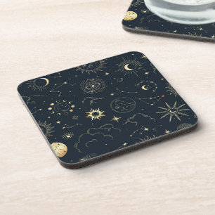 Dessous-de-verre Motif de constellation d'étoile d'or bleu minuit