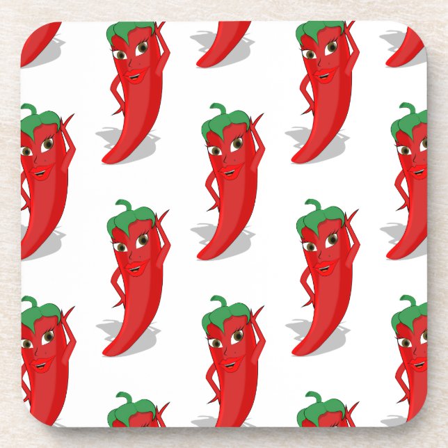 Dessous-de-verre Motif de dessin animé Red Pepper Diva (Devant)