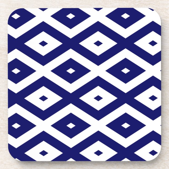 Dessous-de-verre Motif de diamants bleu et blanc de la marine (Devant)