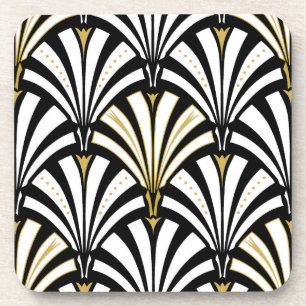 Dessous-de-verre Motif de fan d'art déco - noir et blanc