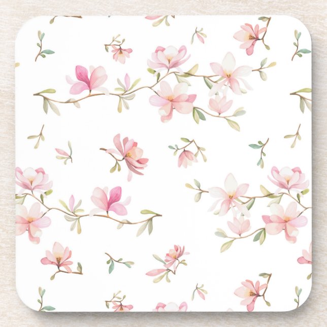 Dessous-de-verre Motif de fleur rose mou d'aquarelle (Devant)