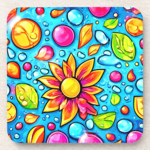 Dessous-de-verre Motif de fleurs abstrait coloré