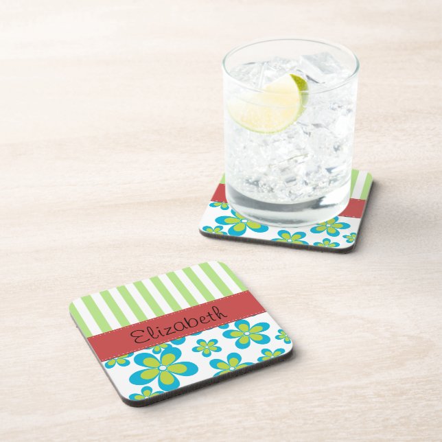 Dessous-de-verre Motif De Fleurs, Grandes Vertes, Votre Nom (Côté Droit)