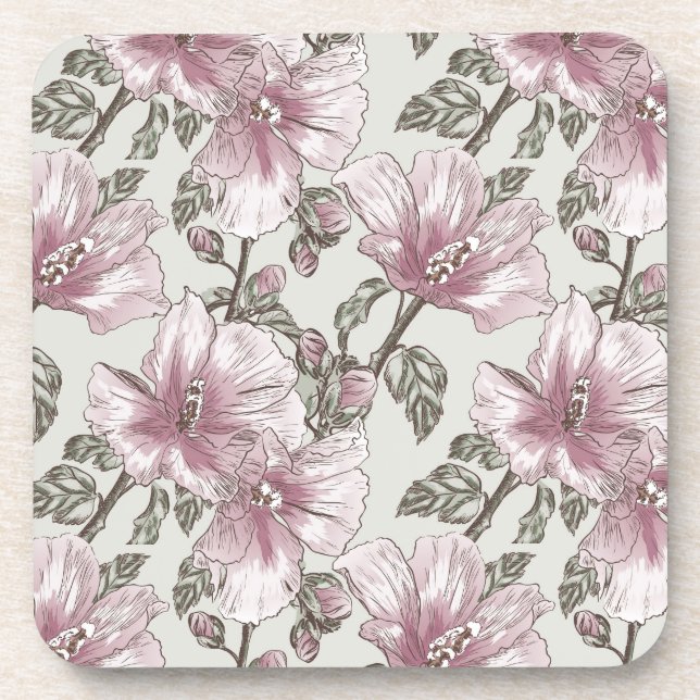 Dessous-de-verre Motif de fleurs rose amorti de ketmie (Devant)