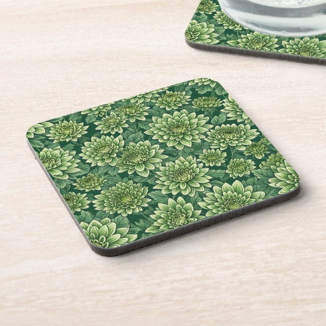Dessous-de-verre Motif de fleurs vert Chrysanthemum (Côté gauche)