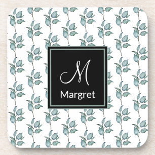 Dessous-de-verre Motif de jardin Feuille vert Monogramme Personnali