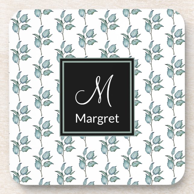 Dessous-de-verre Motif de jardin Feuille vert Monogramme Personnali (Devant)
