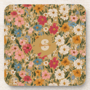 Dessous-de-verre Motif de marguerite coloré vintage - moutarde