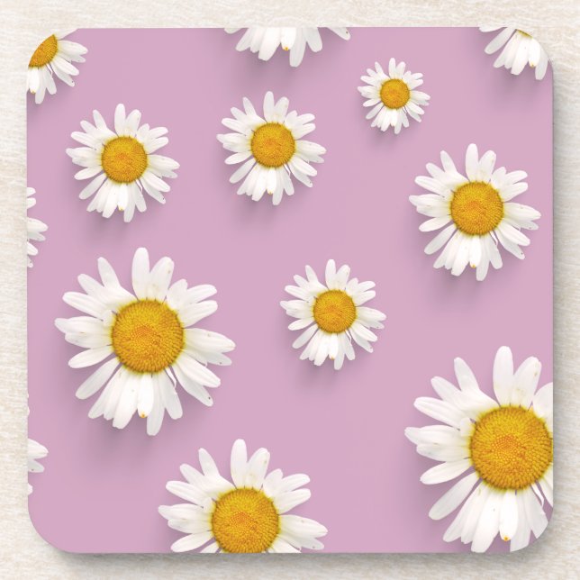 Dessous-de-verre Motif de marguerite joyeuse sur fond rose (Devant)